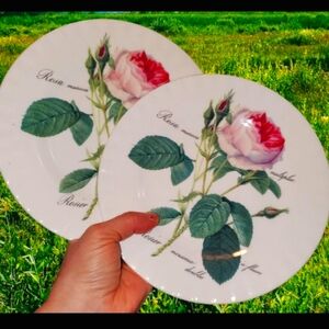 2 x Roy Kirkham Fine Bone China Porcelain "Redoute Roses" Dessert Plate 8"
